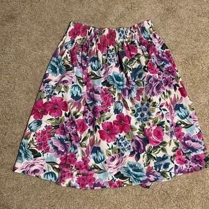 Vintage floral elastic waist skirt with pockets